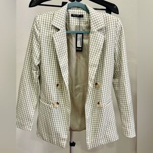 Nasty Gal The Checks In The Mail Double-Breasted Blazer Sage Womens Sz 2